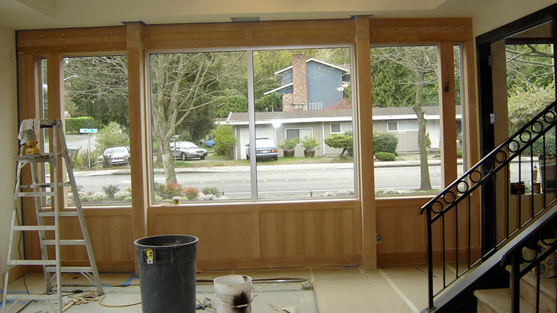 Room under renovation with large street-facing window