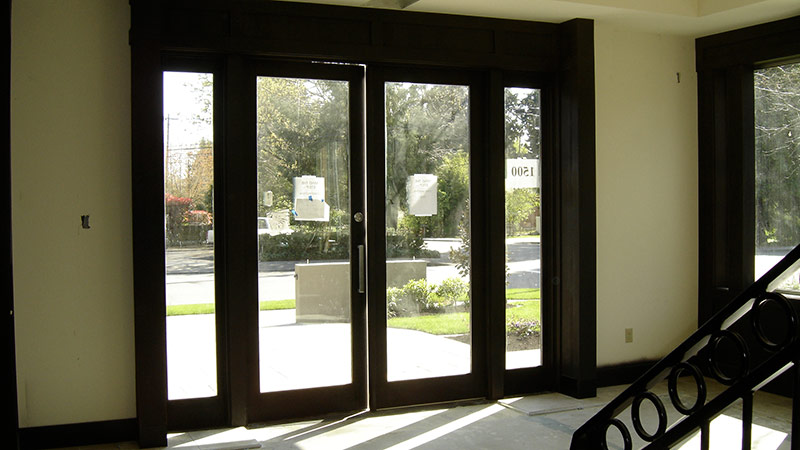 Interior view of glass double entrance doors