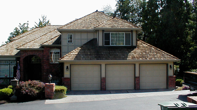 Suburban two-story house with three-car garage