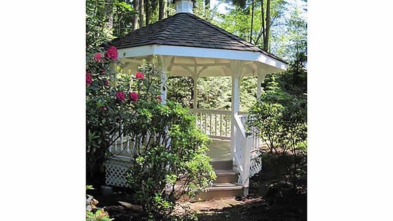 A gazebo in the woods