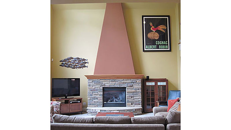 Cozy living room with stone fireplace
